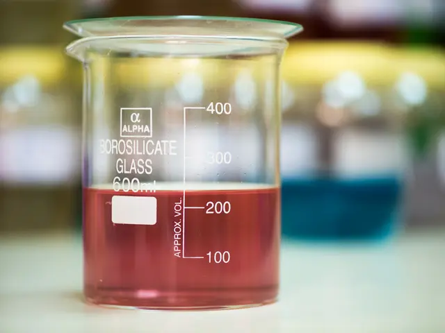 In this image we can see some measuring jars with some liquids in it and the background it is...